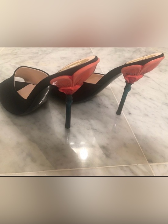 Prada Shoes - Prada Chic Flower Heel Satin Mules Black EU 37 SS2008 Archival Rare